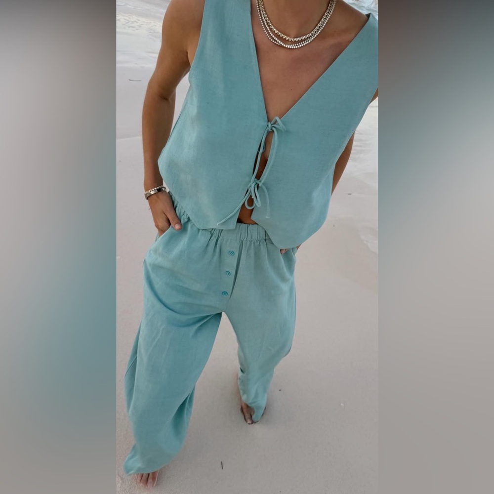Daily Drills Linen Resort Set - Teal